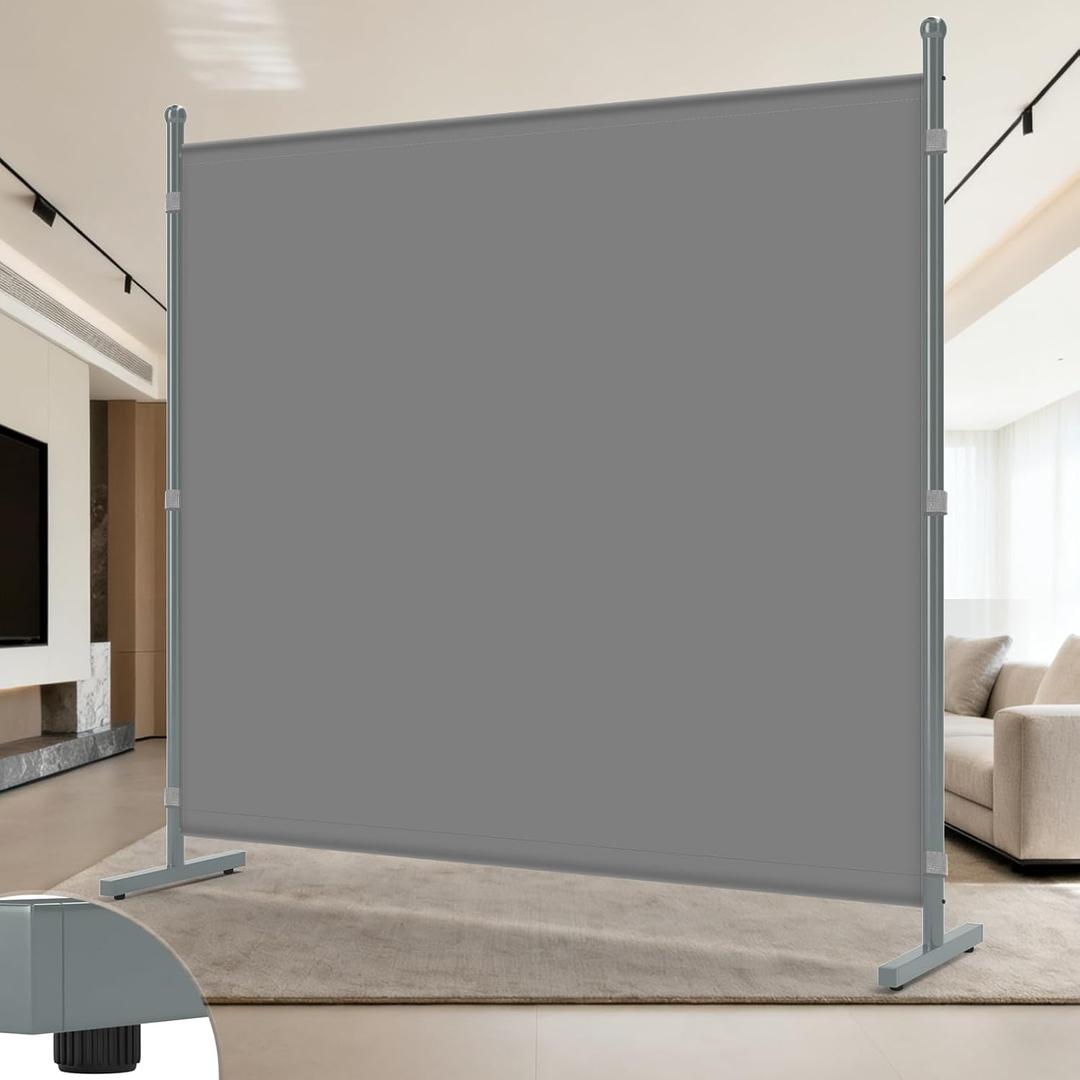 AKTOP Room Divider, Freestanding Single Panel Privacy Screen, Grey
71"W x 71"H Coverage, 17"W Base for Added Stability, Portable Fabric Wall Divider for Room Separation, Home & Office Privacy