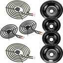 5304430149 5304430150 Porcelain Burner Drip Pan Cooktop Set & MP22YA Electric Range Burner Element Unit Set - Compatible with Frigi-daire Ken-more Tap-pan Electric Range Stove Top by AMI PARTS