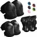 Kids Protective Gear Set Knee Pads for Kids 3-14 Years Toddler Knee and Elbow Pads with Wrist Guards 3 in 1 for Skating Cycling Bike Rollerblading Scooter (M(7-13Years), Black)