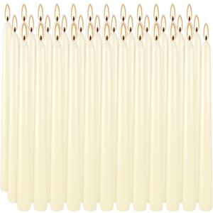 36 Pack Ivory White Taper Candles, 7-8 Hours Burn Time, Unscented, Smokeless and Dripless, 0.8 x 10 Inch Dinner Candle Set for Household, Wedding, Party and Home Dcor Candlesticks