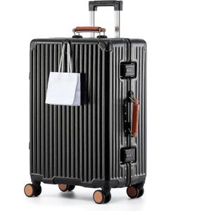 HotWay 26 Inch Hardside Checked Luggage with Leather Handle, PC Zipperless Suitcase with Spinner Wheels and TSA Locks, Lightweight Checked Luggage for Travel, Black