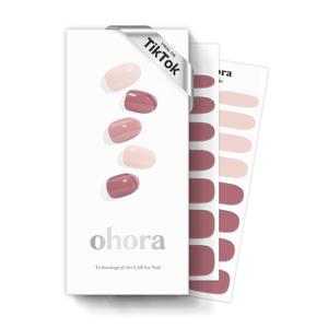 ohora Semi Cured Gel Nail Strips (N Elle) - Nude, Solid, Works with Any UV/LED Lamps, Salon-Quality, Long Lasting, Easy to Apply & Remove - Includes 2 Prep Pads, Nail File & Wooden Stick