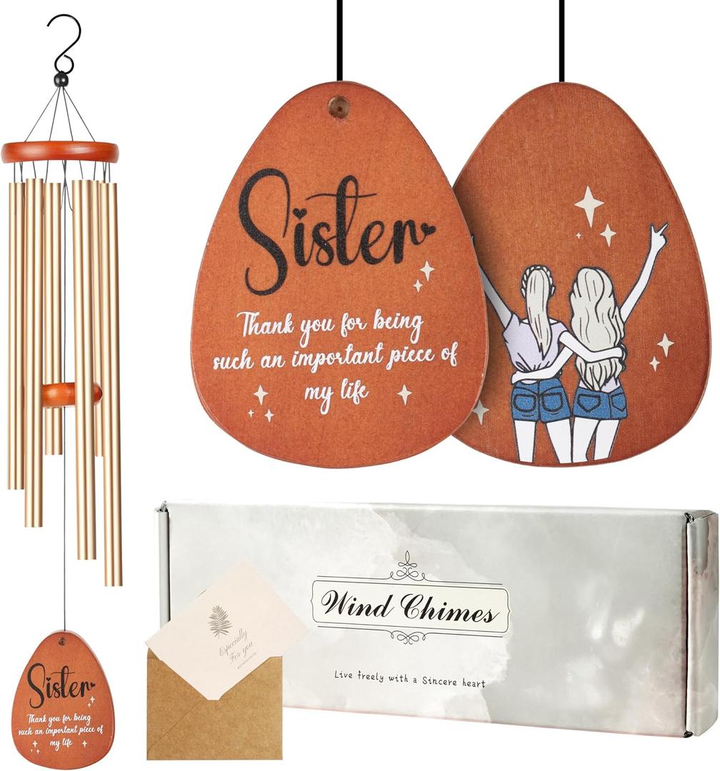 Sister Gifts, 25.5" Wind Chimes for Sister Birthday Gifts for Mothers Day, Sisterhood Wind Chimes for Outside with Catcher-Printed with The Scenes of Embrace and Cheer