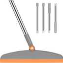 Multifunction Silicone Broom, 54 Inch Long Handle Silicone Floor Squeegee Broom, Sweep and Scrape 2 in 1 Household Cleaning Rubber Broom for Floor, Bathrooms, Kitchens, Showers, Tile, Pet Hair, Glass (Gray Orange)