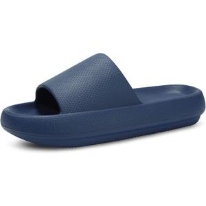 welltree Slides for Women Men Pillow Slippers Non-Slip Bathroom Shower Sandals Soft Thick Sole Indoor and Outdoor Slides,Navy blue,7.5-8.5 Women/6-7 Men
