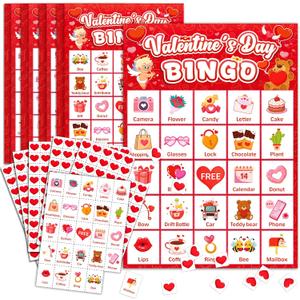 Valentine's Day Bingo Game Set - 24 Bingo Cards for Family Party, Valentine Party Games, Valentine Crafts Party Favor Activities,Holiday Party Craft Supplies