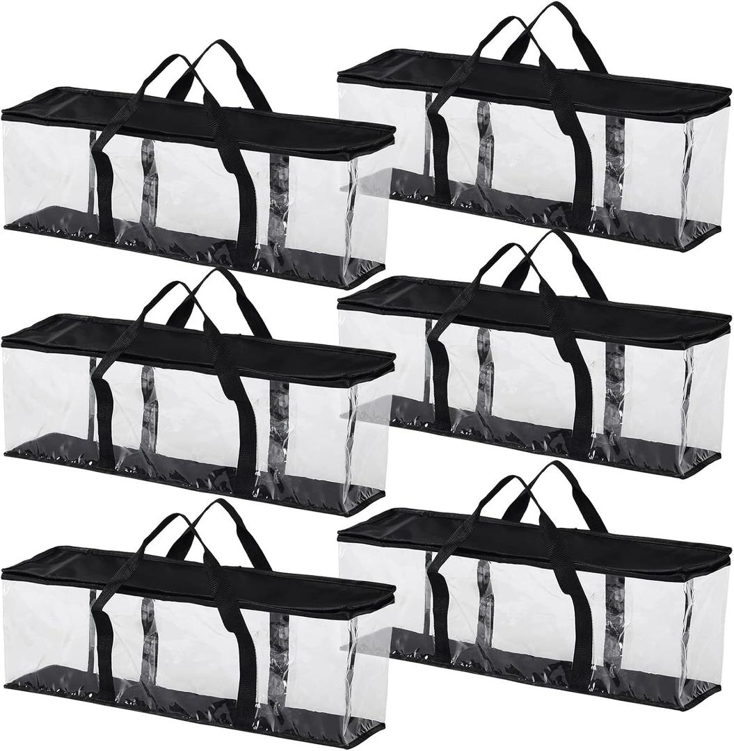 Fasmov 6 Pcs DVD Storage Bags Hold up to 240 DVDs (40 Each Bag), Water Resistant DVD Holder Case with Handles, Transparent PVC Media Storage for DVDs, CDs, Video Games, Books, Black