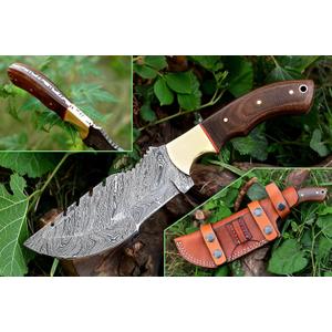 Nooraki - 11 inch | Custom Handmade Damascus Tracker Knife with Brown Micarta Handle Hunting knife, Camping knife, Bushcraft Knife, Survival Knife - Full Tang Fire Pattern With Sheath #332 Nooraki - 11 inch | Custom Handmade Damascus Tracker Knife with Brown Micarta Handle Hunting knife, Camping knife, Bushcraft Knife, Survival Knife - Full Tang Fire Pattern With Sheath #332