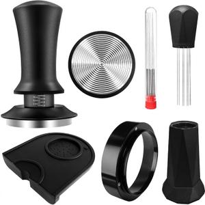Espresso Tamper, Coffee Tamper with Espresso Distribution Tool, Espresso Tamper Mat, Espresso Dosing Funnel, Espresso Accessories, Wdt Tool Espresso, 51mm Espresso Tamper for Espresso Coffee Machine (51 mm, Black3)
