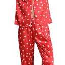 Leikar Satin Valentines Pajamas For Women Long Sleeve Sleepwear Button Down Red Silk Pjs (S)