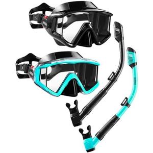 Aegend Snorkeling Gear for Adults, Dry Snorkel Set Panoramic View Enhanced Anti-Leak and Anti-Fog Technology, Adjustable Strap for Snorkeling Scuba Diving Swimming with Mesh Bag