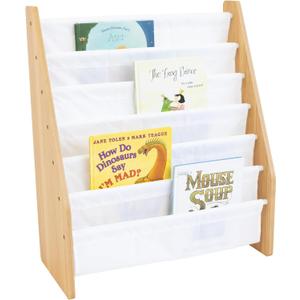 Humble Crew, White/Natural Wood Super Size 6 Tier Kids Book Rack