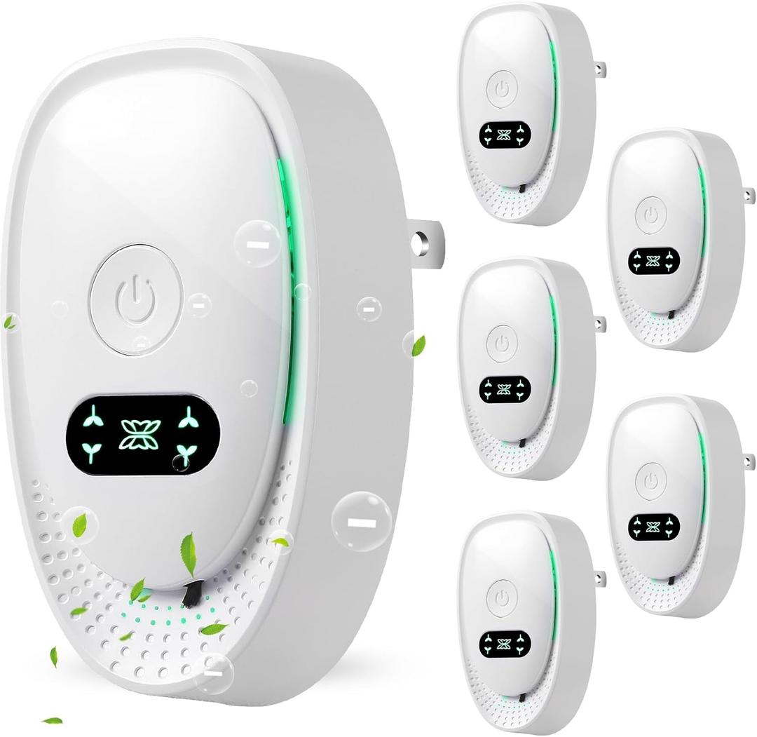6 Pack Plug-In Air Purifier & Negative Ionizer, Home & Office Air Freshener, Odor Eliminator for Pets, Smoke, Kitchen, Plug & Play, Quiet Operation (6 Units)