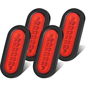 LIGBT 4Pcs 6" inch Red Oval LED Trailer Lights 32 LED Halo Tail Lights Brake Turn Stop Signal Lights w/Rubber Grommet for Truck RV Van Boat Trailer DC 12V 24V