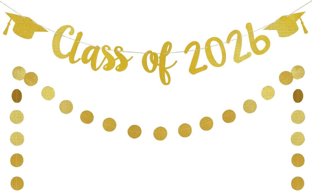 2 x Gold Glitter Class of 2026 Banner Class of 2026 Graduation Decorations, 2026 Graduation Banner Class of 2026 Sign for College 2026 Graduation Party Decorations Gold