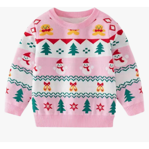 Toddler Christmas Sweater Snowman Girls Knit Crewneck Snowflake Pullover Kids Cute Xmas Pink Clothes Tops Size 130