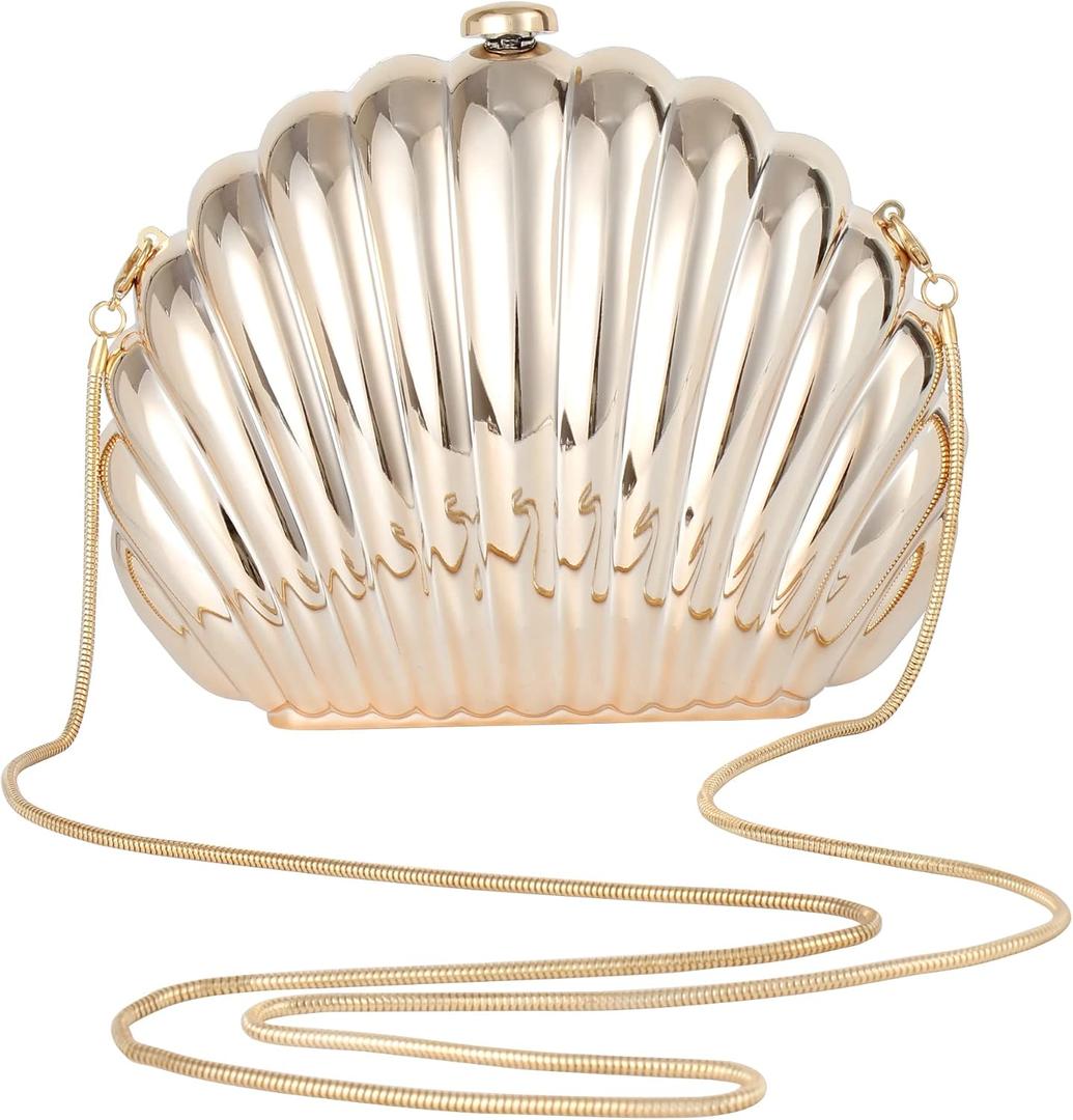 Women Evening Bag Acrylic Clutch Purse Shell Shape Shoulder Cross-body Chain Box Bag