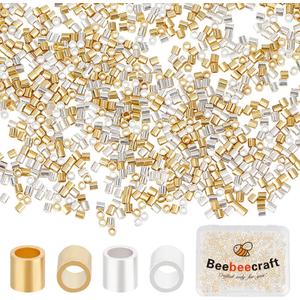 Beebeecraft 1 Box 1000Pcs 2 Color Crimp Tube Beads 925 Sterling Silver 18K Gold Plated Column Spacer Beads Link Connector for Bracelet Necklace Jewelry Making Findings Supplies