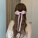 2 x Elegant Rhinestones Hair Clip Big Bow Hairpins For Girls, Ribbon Long Tassel Rhinestone Headband Hair Clips Accessories French Design Barrettes Fashion Hair Styling Accessories (White)