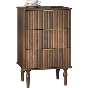 Veegle 3 Drawer Large Nightstand Dark Brown Bedside Table, 17.7 x 13.7 x 27.9 inches