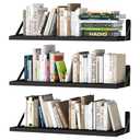 Upsimples 23.6 Inches Floating Book Shelves for Wall, Floating Wood Shelves for Living Room, Laundry Room, Bedroom, Office Organizer and Storage, Black