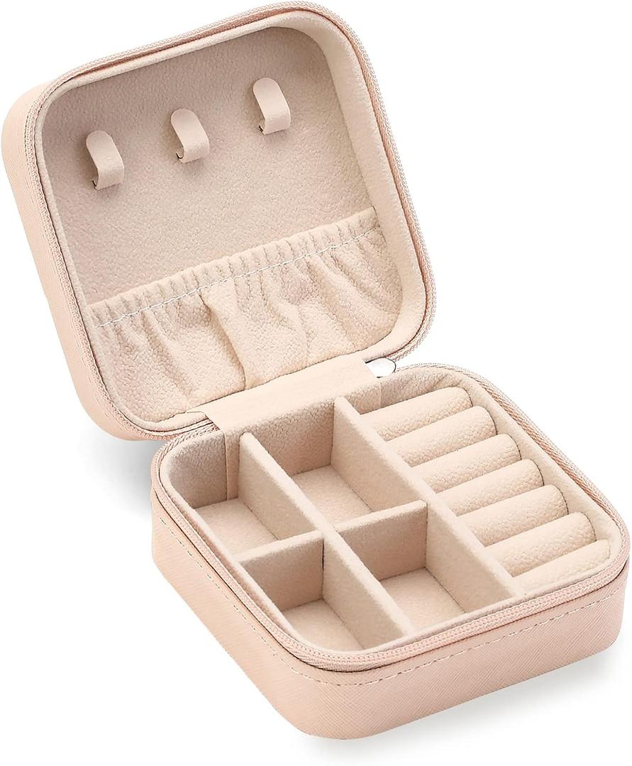 ZPROW Travel Jewelry Case, Mini Portable Jewelry Travel Boxes, Small Jewelry Organizer for Rings, Earrings, Pendants, Watches, Necklaces, Lipsticks Organizer Storage Holder Case (Pink) (A1 - Pink 1 Pack)