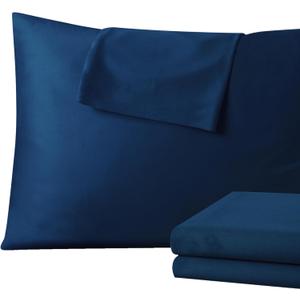 4 Pack Pillow Protector Standard Size 100% Egyptian Cotton Pillow Covers, 400 Thread Count Sateen Weave Cooling Pillow Cases with Zipper Hidden, Breathable Non Noisy Easy Care, Set of 4 (Navy Blue)