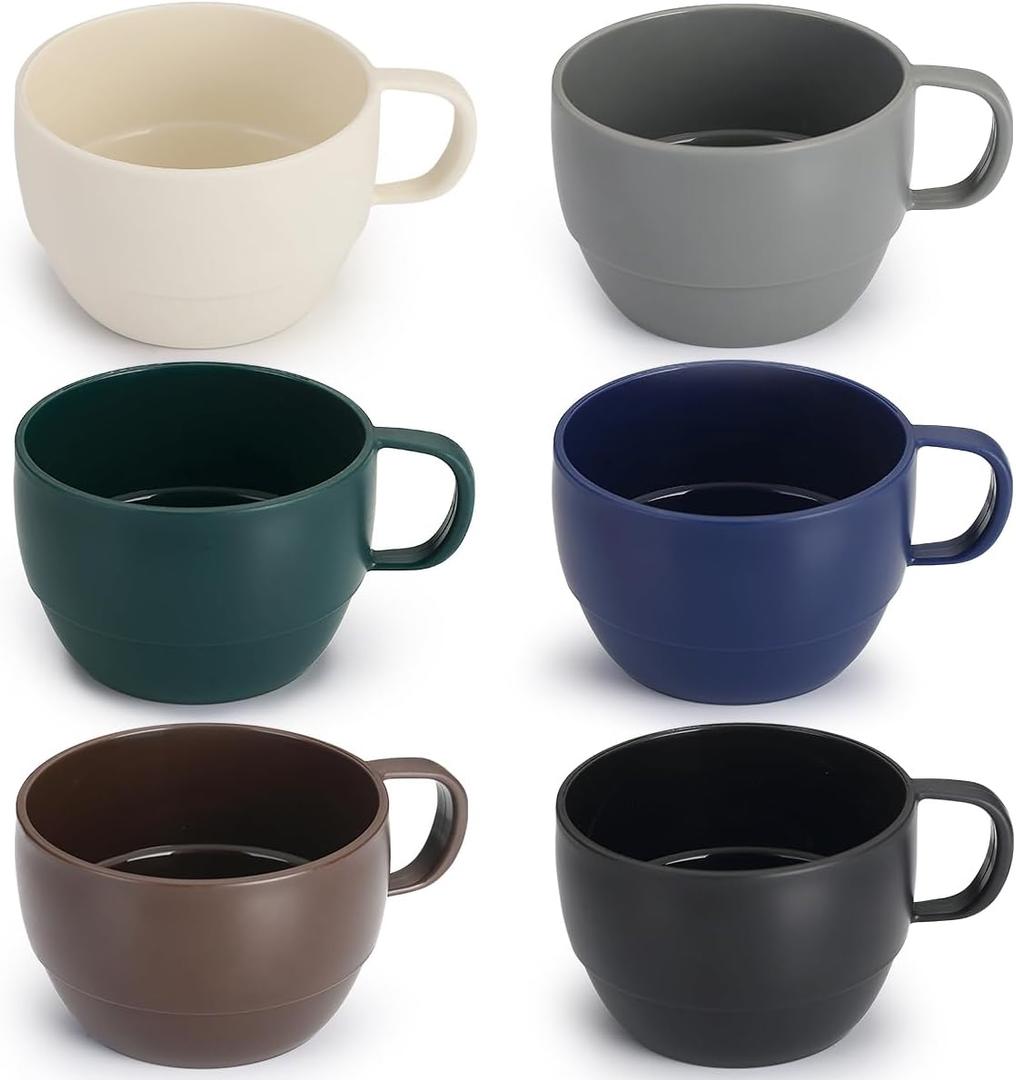 Coffee Mugs Set of 6, Coffee Cups 12oz, Durable Light Weight Plastic Mugs for Home, Outdoor, Picnic, Camping, Idea Birthday Gift (1. Mutil Color)