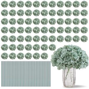 infibeaut 68PCS Sage Green Hydangea Artificial Flower Heads with 8" Stems, 6.2" Large Faux Hydrangeas Bulk for Wedding Centerpieces, Home Decor, Party, DIY Wreaths