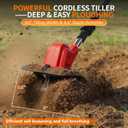 Cordless Electric Tiller for Gardening, Garden Tiller, Cordless Cultivator, Rototiller, 800W Brushless Motor w/ 2X 6.0Ah Batteries, 9" Tilling Width & 6.6" Depth, 360 RPM, 4 Steel Blades, Hand Tiller
