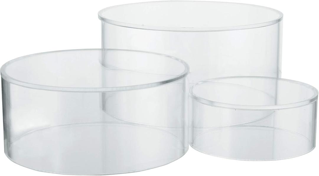 Red Co. Set of 3 Sizes (6", 5", 4") Acrylic Round Cylinder Display Nesting Riser Stands with Hollow Bottoms, Crystal Clear