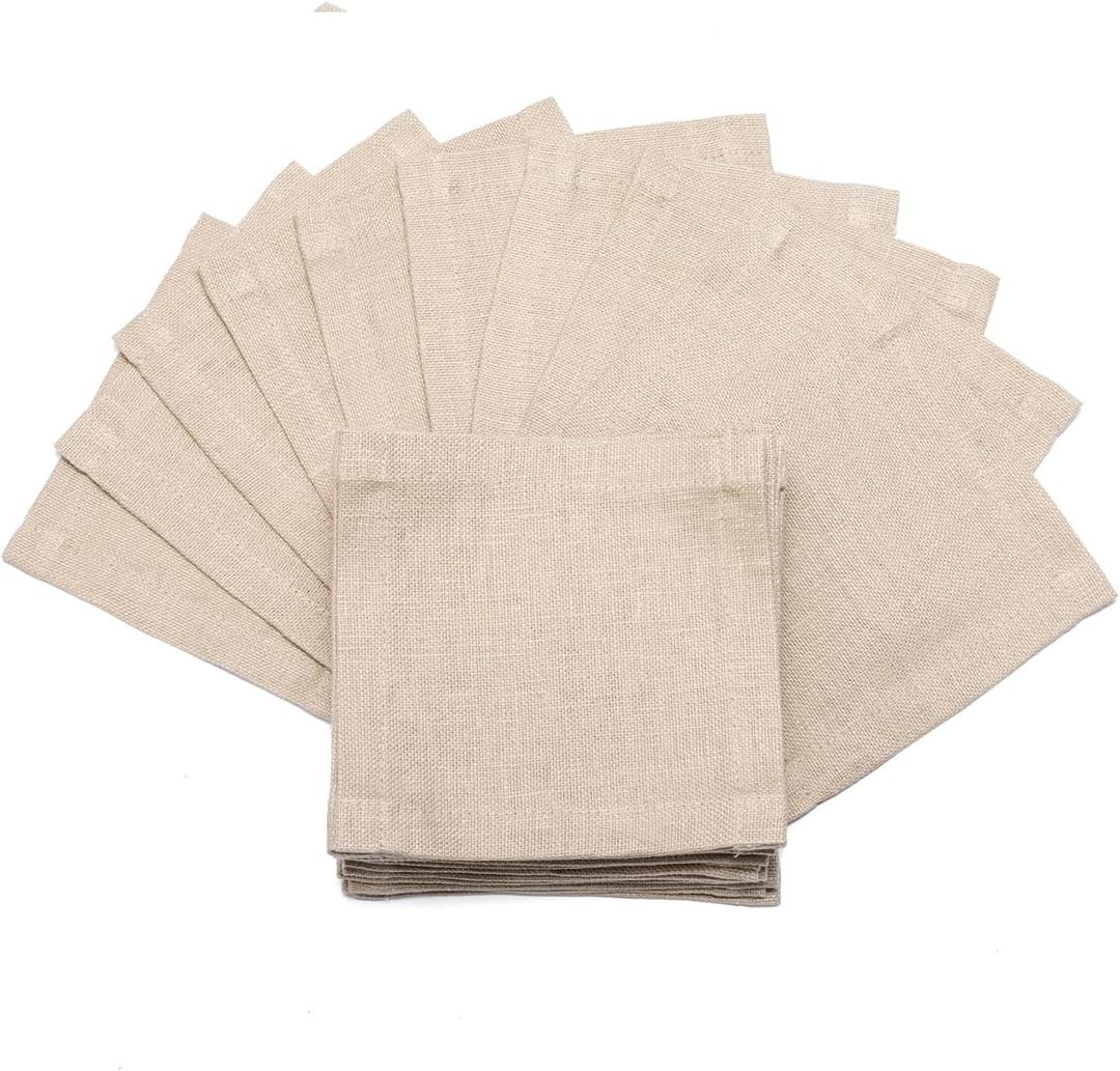 100% Pure Linen Cocktail Napkins, Set of 24, 6x6 Inch - Drink & Beverage Cloth Coasters for Bar, Coffee, Parties, Everyday Use