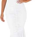 GOBLES Women's Sexy Off The Shoulder Slim Fitting Ruffle Buttom Ruched Bodycon Midi Party Dress (White, M)
