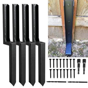 Fence Post Repair Kit,Heavy Duty 4x4 Fence Post Anchor Bracket for Leaning/Broken Wood Posts,Fence Stakes Reinforcement,11-Gauge Steel Fence Mender (4 Pack)