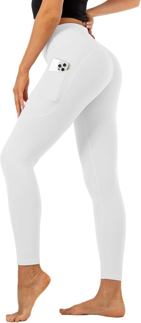 High Waisted Leggings for Women with Pockets-Tummy Control No See-Through Yoga Pants for Gym Workout Running, Large