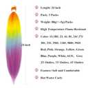 Colorful Rainbow Ombre Braiding Hair Pre Stretched Kanekalo Braiding Hair Extensions for Braiding Box Braids Micro Crochet Long Jumbo Knotless Kids Prestressed Braiding Hair Ombre 24 inch