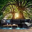 XMPMBM-Sunshine Forest backsplash Decorative Wallpaper Large Tree Bedroom Bathroom wall Mural- W 154" X H 105"112 Square Foot