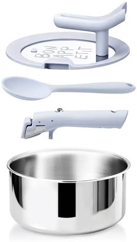 CAROTE 4QT Stainless Steel Sauce Pan with Stand-Up Lid, Nonstick Stainless Steel Pot with Detachable Handle, Non Toxic Kitchen Saucepan, Induction Kitchen Cookware, Oven Safe to 600°F