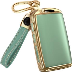 Lucrum Compatible with Mazda Key Fob Cover & Leather Keychain - TPU Case for 3, 6, CX-5 CX-9 CX-30 CX-50 CX-70 (2019-2025) (Green)