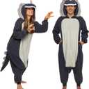 Funziez! Adult Onesie Halloween Costume Animal Dinosaur Shark Unisex Plush One Piece Cosplay Suit for Adults, Men and Women (Triceratops Grey) Extra Large 