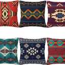 18x18 Inch Plush Throw Pillow Covers Set of 6, Double-Sided Southwestern Aztec Navajo Ethnic Geometric Pattern, Soft Decorative Cushion Covers with Hidden Zipper, No Insert