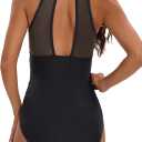KI LAPHEE One Piece Swimsuit for Women Bathing Suits Tummy Control Ruched Elegant High Neck Swimwear (Black) 16