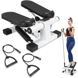 Mini Stepper for Home Exercise, Portable Stair Stepper with LCD Monitor and Resistance Bands, 260lbs Weight Capacity, Twist Stepper for Full Body Workout