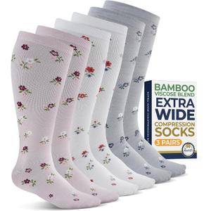 Pembrook 3 Pairs Plus Size Compression Socks Wide Calf - Bamboo Viscose Compression Socks for Women Wide Calf (XXL)