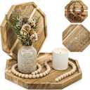 Nagpew 2 Pieces Wood Decorative Trays, Acacia Candle Holder Plate for Centerpiece, Octagonal Serving Tray Appetizer Board for Home, Living Room, Bathroom, Kitchen