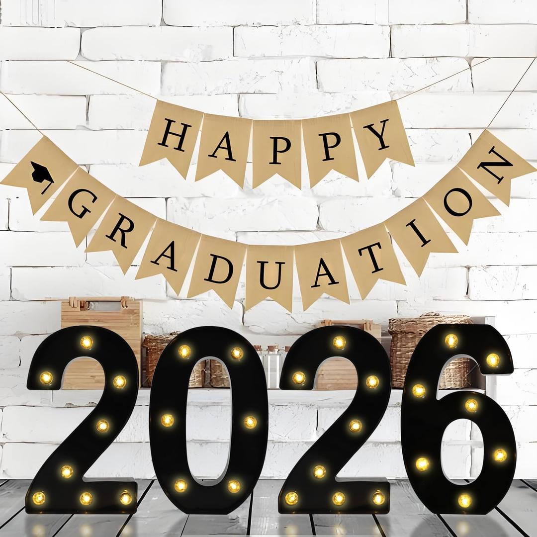 Curyidy 2026 Light Up Numbers, Graduation Decorations Numbers Marquee Signs Class of 2026 Marquee Lights for Birthday, New Year, High School College Graduation Party Decor-Black