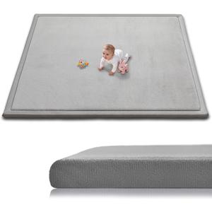 Baby Play Mat for Floor, 79'' x 71'' Thicken Foam Soft Padded Playmat for Tummy Time, Playpen Mat for Toddlers Infant Kids, Water-Repellent Coral Velvet, Non-Slip Bottom Safe for Crawling, Light Grey, 79"71"1.3"