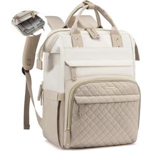 LOVEVOOK Laptop Backpack for Women, 15.6'' Waterproof Nurse Bag Teacher Work Backpack Purse for Women, Travel Computer Backpack for College Office Business Ladies (Cream Tan)