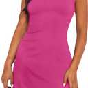 WIHOLL Women's Summer Sleeveless Boat Neck Mini Dress Slim Fit Party Club Bodycon Dresses (Pink)