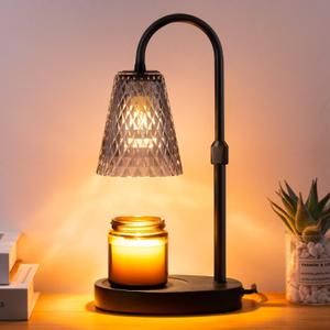 Candle Warmer Lamp Electric Timer - Candles Wax Warmers Glass Lamps for Jar Candles Burner No Flame Scented Melting Warming Lantern Adjustable Height Dimmable Light with 2 Bulb for Home Living Bedroom (Gray Transparent)